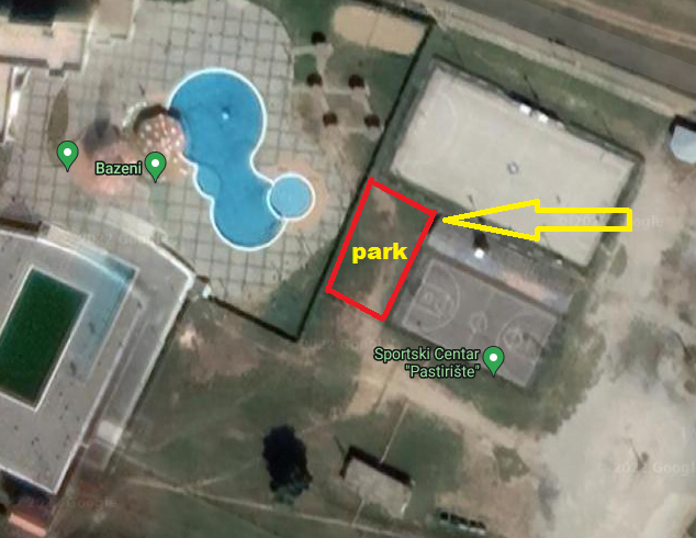 Park između bazena, rukometnok i košarkaškog igrališta, foto: Google map